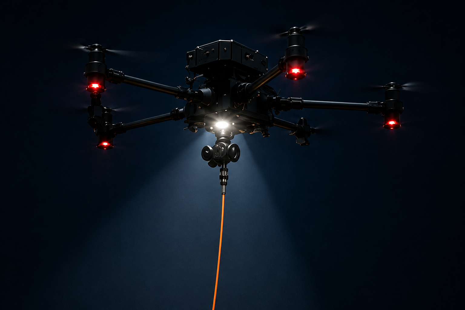 Drone captif en vol de nuit